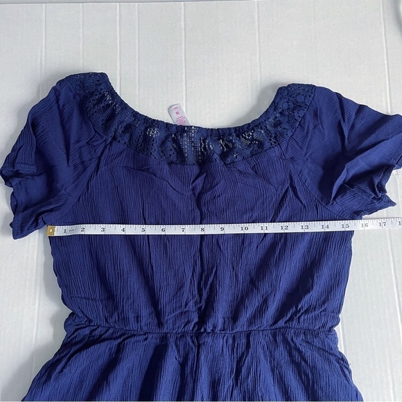 JUSTICE Girl’s Dark Blue Short Sleeve Lace Ruffle Dress - Size 16 - Picture 5 of 7